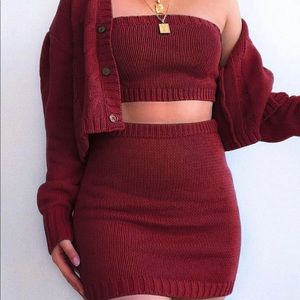 Set of 3 PCs, crop cardigan, crop top , & skirt